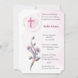 Soft Rosa Kor & Blommigt Girl-baptism-inbjudan Inv Inbjudningar
