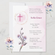 Soft Rosa Kor & Blommigt Girl Girl Baptism-inbjuda