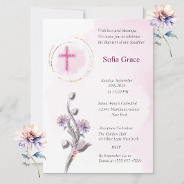 Soft Rosa Kor & Blommigt Girl Girl Baptism-inbjuda Inbjudningar