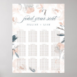 Soft Rosa Peony Bröllop Seating Chart Poster