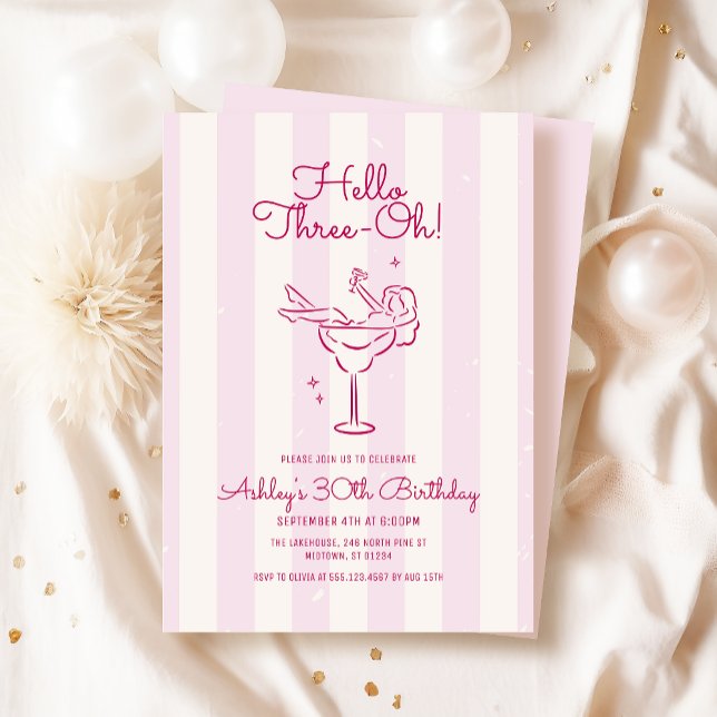 Soft Rosa Rand Hand plockade Cocktail 30års födels Inbjudningar (Skapare uppladdad)