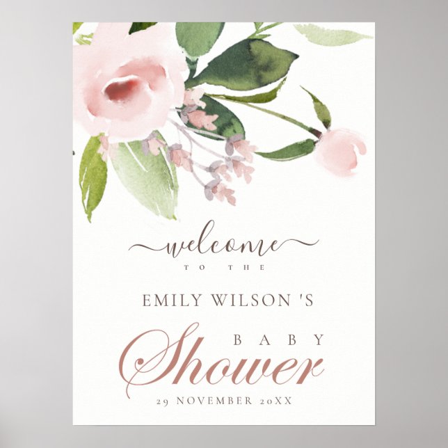 SOFT  ROSA ROS BLOMMIGT BABY SHOWER WELCOME POSTER (Framsidan)
