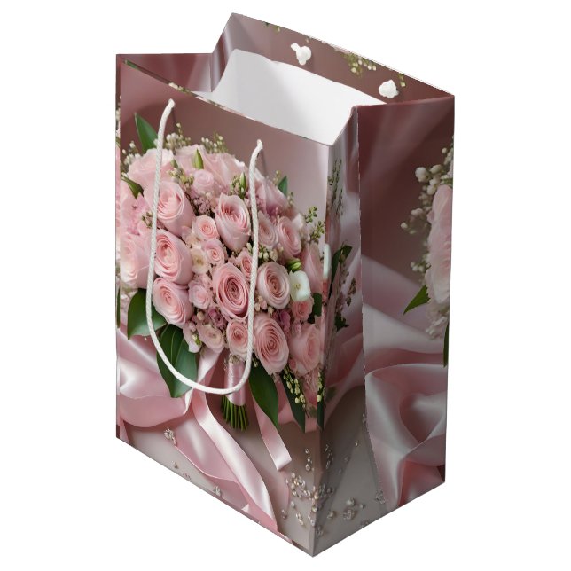 Soft Rosa ros Bröllop Bouquet (Framsidan Vinklad)