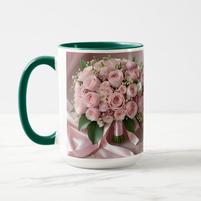 Soft Rosa ros Bröllop Bouquet Mugg (Vänster)