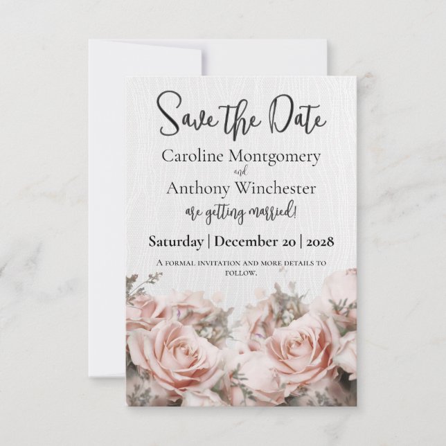Soft Rosa ros Bröllop Spara Datumet (Framsida)