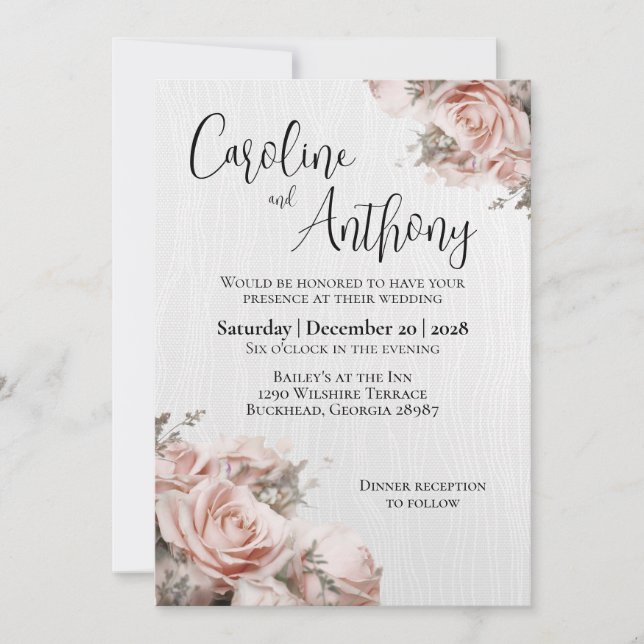 Soft Rosa ros Elegant bröllop Inbjudningar (Framsida)