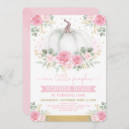 Soft Rosa ros och Pumpkin 1:a födelsedagen Inbjudningar