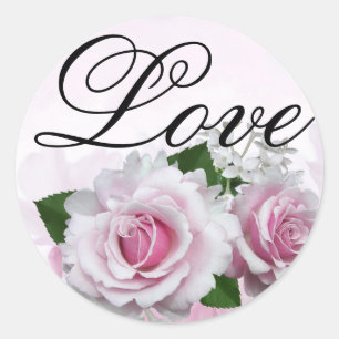 Soft Rosa ros Romantic Elegant Kärlek Bröllop Runt Klistermärke