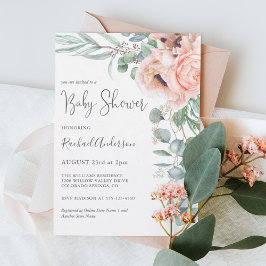 Soft Rosa Watercolor Blommigt Girl Baby Shower Inbjudningar