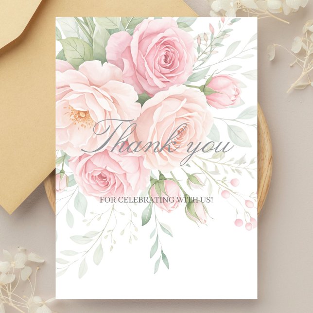 soft roses floral thank you card tack kort (Skapare uppladdad)