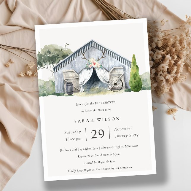 Soft Rustic Barnyard Farm Theme Baby Shower Inbjud Tack Kort (Skapare uppladdad)