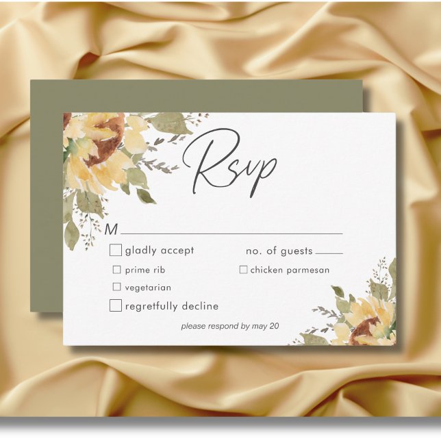 Soft Rustic Large Boho Solblommor Bröllop Middag OSA Kort (Soft Rustic Large Boho Sunflowers Wedding Dinner RSVP Card)