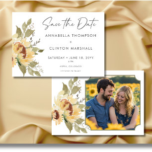 Soft Rustic Large Boho Sunblommor Bröllop Photo Spara Datumet