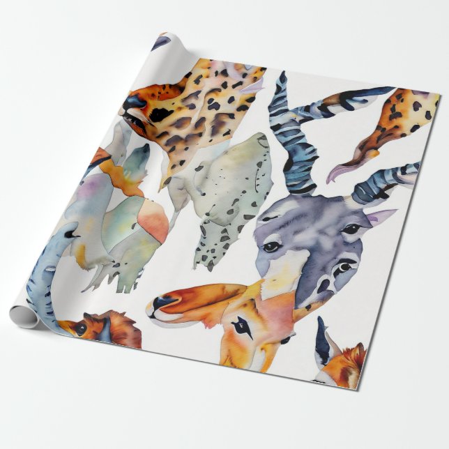 Soft Safari Watercolor Collage Presentpapper (Utrullad)