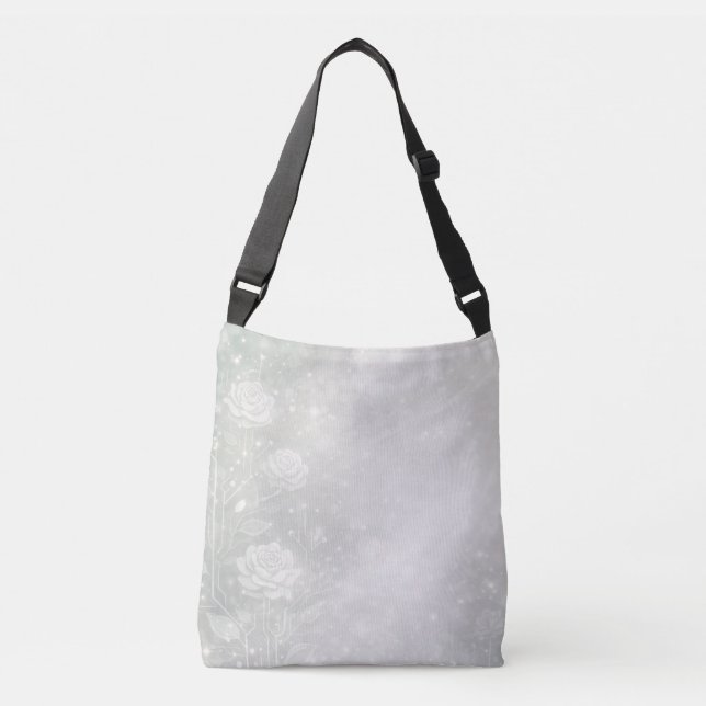 Soft sage and frosted white florals AI art  Axelväska (Framsida)