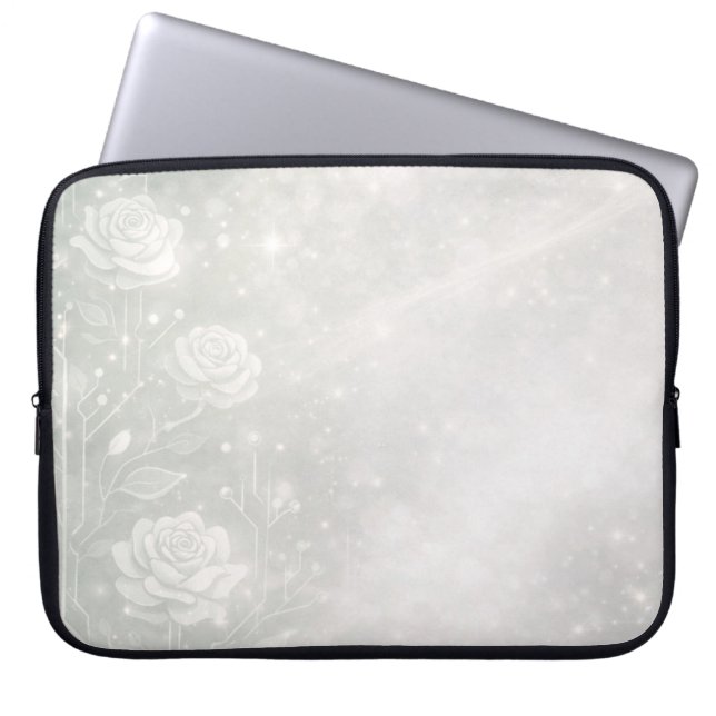 Soft sage and frosted white florals AI art  Laptop Fodral (Framsidan)