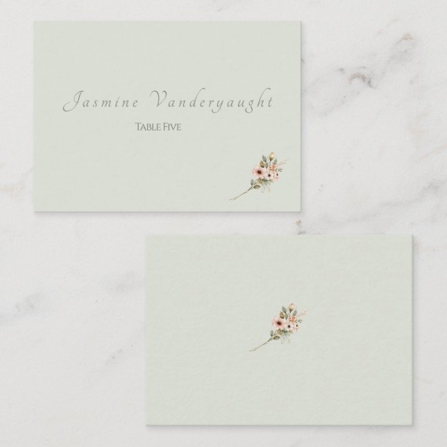 Soft Sage Botanical Wedding Escort Cards Placeringskort (Fram/baksida)