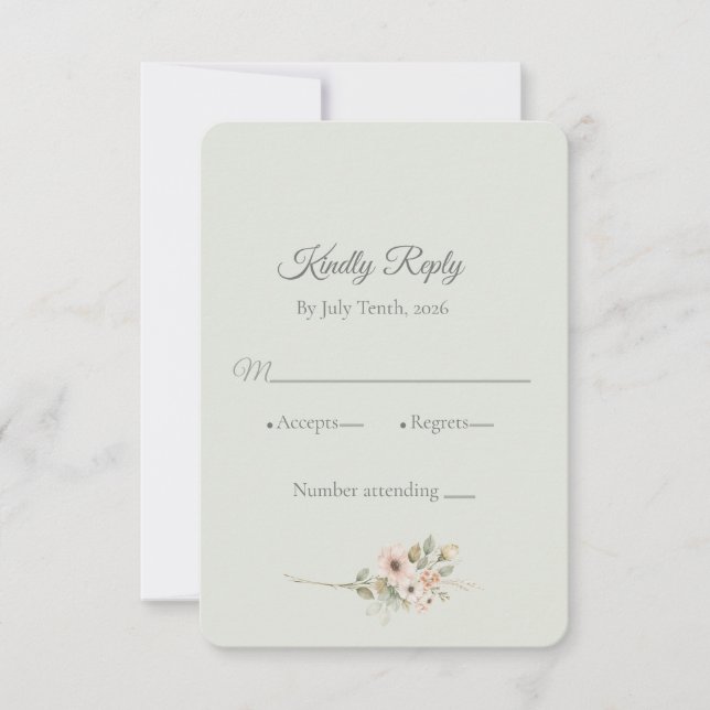 Soft Sage Botanical Wedding RSVP Card | OSA Kort (Framsida)