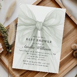 Soft Sage Bow Elegant Neutral Baby Shower Inbjudningar