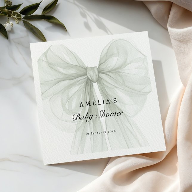 Soft Sage Chiffon Bow Neutral Baby Pappersservett (Skapare uppladdad)