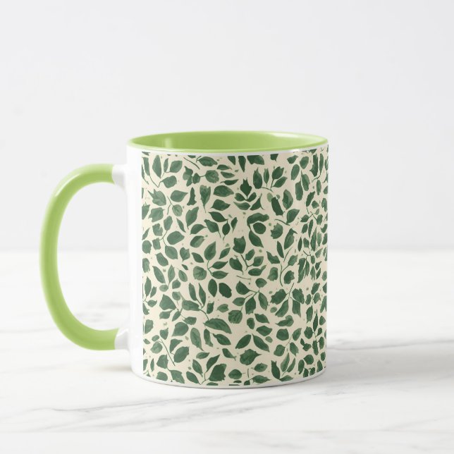 Soft Sage Green Botanical Leaf Foliage Pattern Mugg (Vänster)