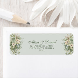 Soft Sage Green Floral Address Label Returadress Etikett