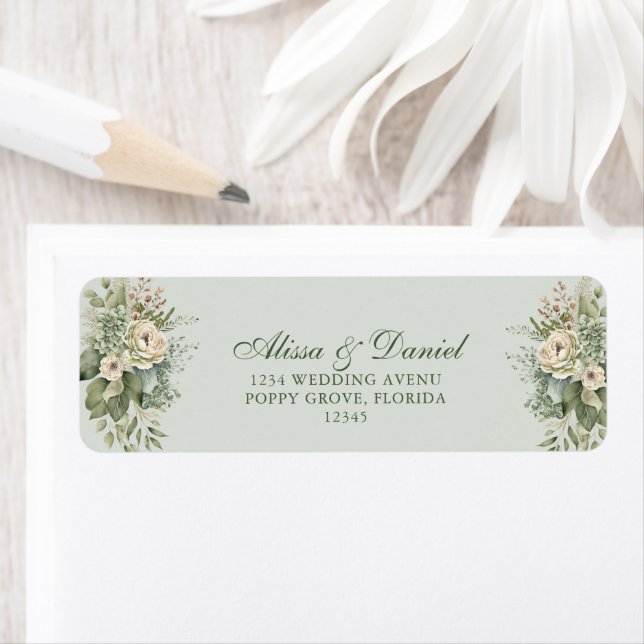 Soft Sage Green Floral Address Label Returadress Etikett (Insitu)