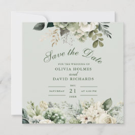 Soft Sage Green Floral Save The Date Card Spara Datumet