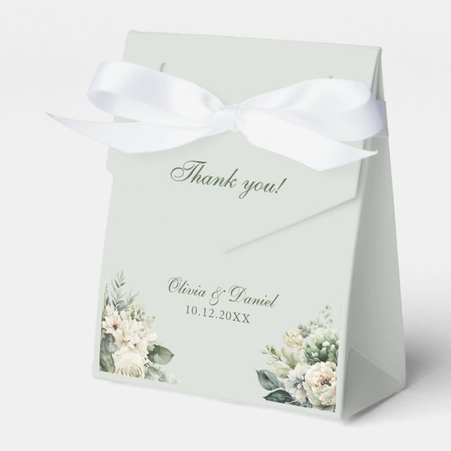 Soft Sage Green Floral Wedding Favor Box Presentaskar (Framsidan Sidan)