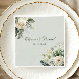 Soft Sage Green Floral Wedding Napkin Pappersservett