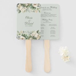 Soft Sage Green Floral Wedding Program Hand Fan
