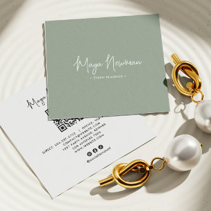 SOFT SAGE-GRÖNT Modern CHIC Minimal QR-kod Fyrkantigt Visitkort