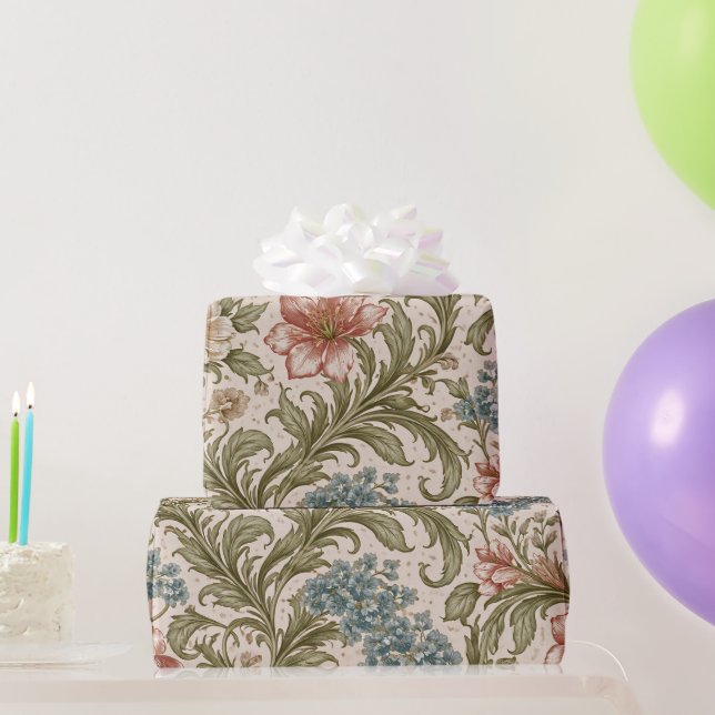 Soft Scrollwork Garden Floral Pattern Presentpapper (Festgåvor)