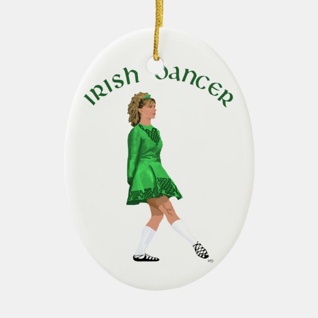 Soft Shoe Irish Dancer i Grönt Julgransprydnad Keramik (Framsidan)