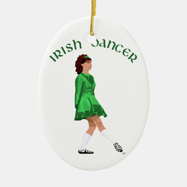 Soft Shoe Irish Dancer i Grönt Julgransprydnad Keramik (Framsidan)