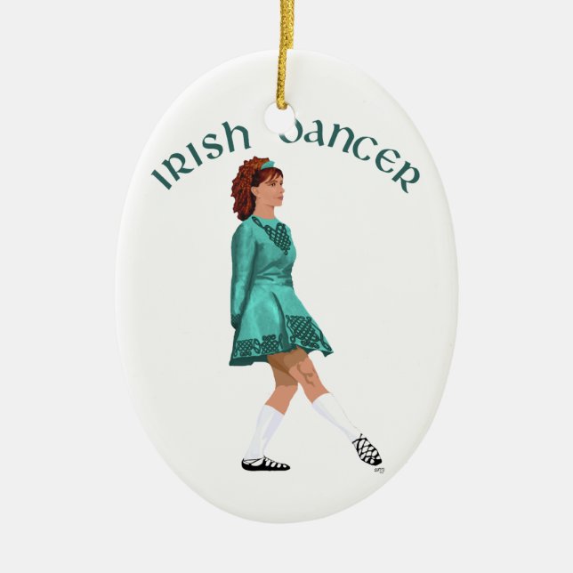 Soft Shoe Irish Dancer in Turkvoise Julgransprydnad Keramik (Framsidan)