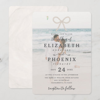 Soft Simple Pearl Bow Custom Photo Elegant Wedding Inbjudningar