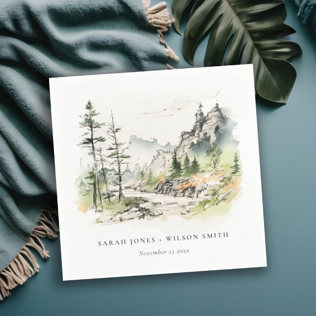 Soft Skogen Mountain Ligcape Sketch Bröllop Pappersservett (Skapare uppladdad)