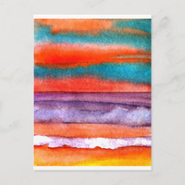 Soft Sol Play Beach Sunset Ocean Vågar Art Vykort