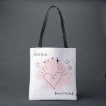Soft Soul Deep Feeling Personalized Tote Bag Tygkasse<br><div class="desc">Carry your gentle spirit with this Soft Soul aesthetic tote bag, featuring a radiant line art heart surrounded by delicate doodle lines, stars, and sparkles on a soft peach watercolor spot. Perfect for gentle souls, minimalism lovers, and anyone who embraces deep feelings, this heartfelt design adds a subtle, elegant touch...</div>