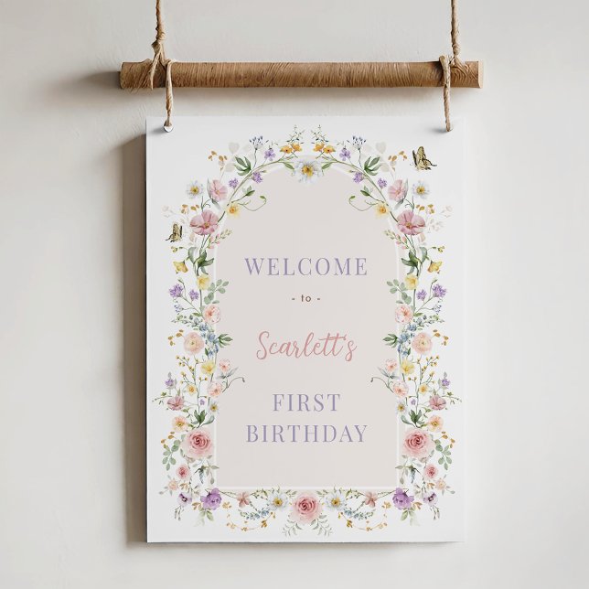 Soft Spring Wildflower First Birthday Welcome Poster (Skapare uppladdad)