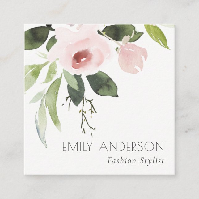 SOFT SUBTLE FÄRG TVÄTTAR  ROSA BLOMMIGT BUNCH FYRKANTIGT VISITKORT (Framsida)