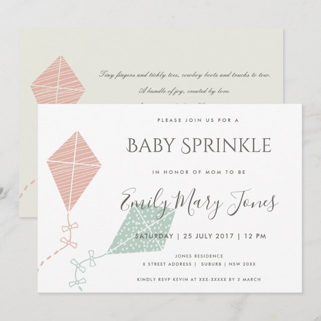 SOFT SUBTLE ROSA BLUE KITE BABY SPRINKLE INBJUDNINGAR (Fram/baksida)