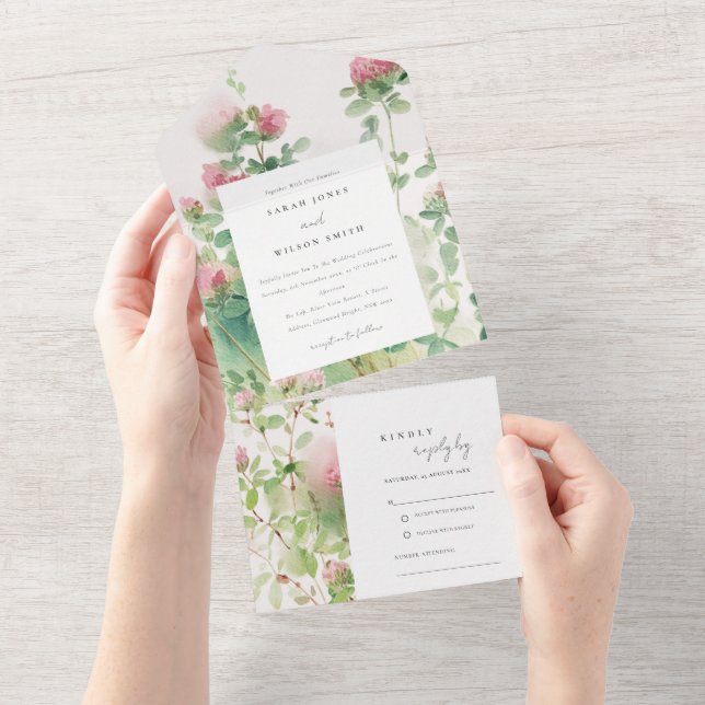 Soft Subtle Rosa Watercolor Blommigt Garden Weddin (Avrivbar del)