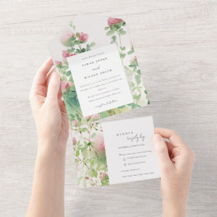 Soft Subtle Rosa Watercolor Blommigt Garden Weddin