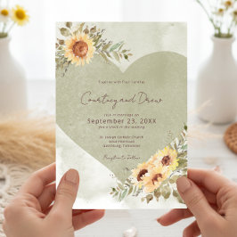 Soft Sunblommblommor Boho Heart Bröllop Inbjudningar