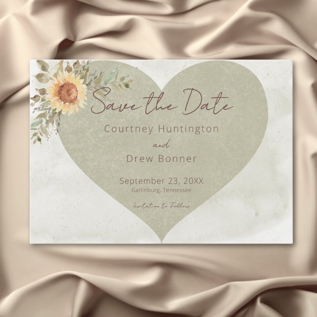 Soft Sunblommblommor Boho Heart Bröllop Spara Datumet (Soft Sunflowers Boho Heart Wedding Save The Date)