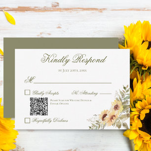 Soft Sunblommor Grönt Bröllop QR-kod OSA Kort