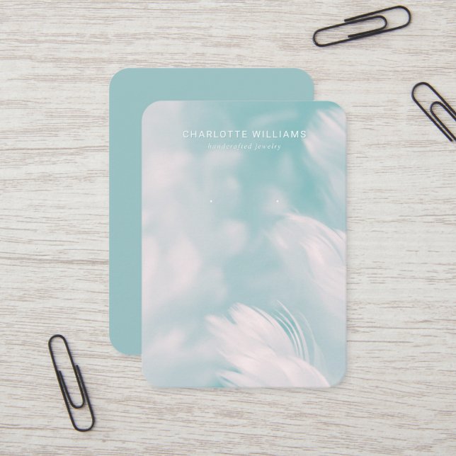 Soft Teal Petal Jewelry Visning Card Visitkort (Fram/Back In Situ)