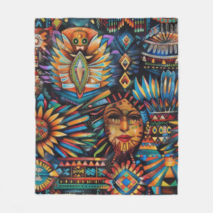 Soft Teal ’Pre Columbian Tapestry’ Mysiga Ull Bla Fleecefilt